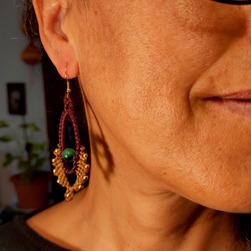 Pendientes de Macramé Alas con Piedra de Malaquita