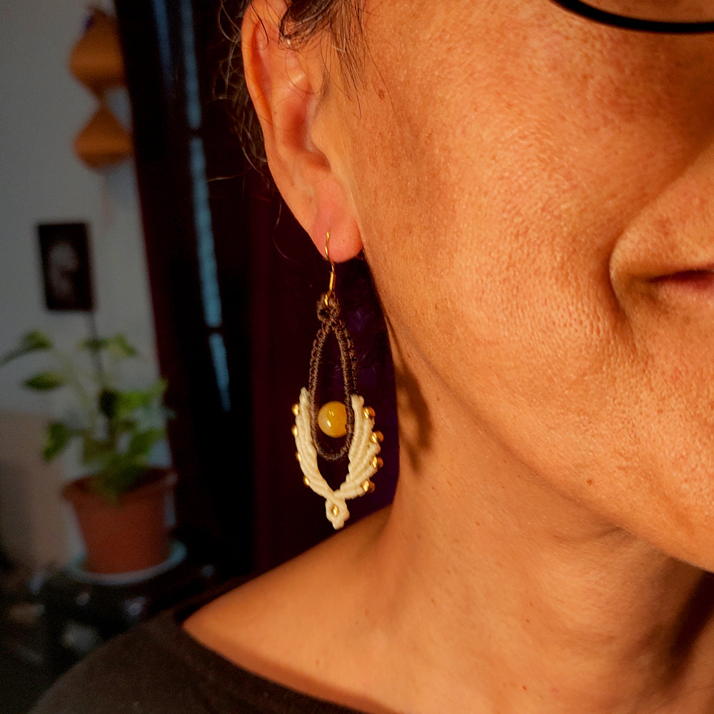 Pendientes de Macramé Alas con Cuarzo Citrino