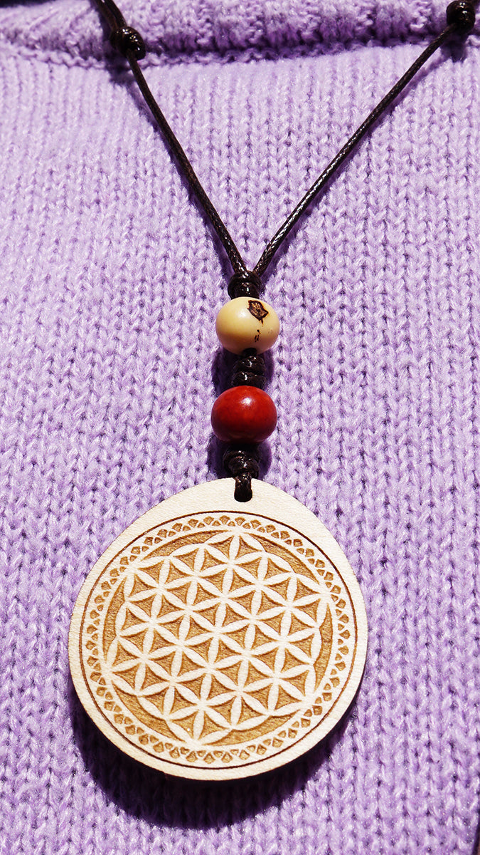 Colgante Flor de la Vida Bolitas Madera Arce Trinity