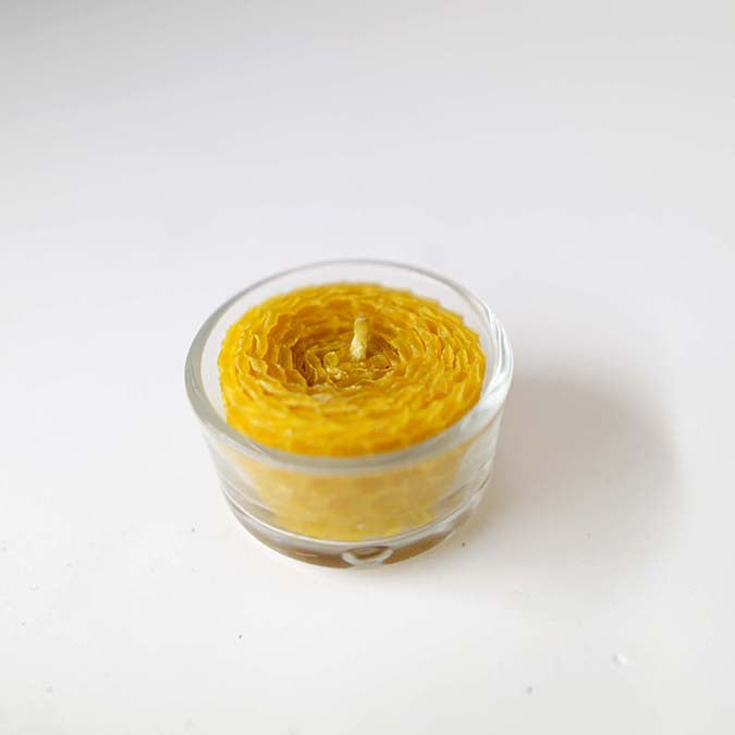 Vela de Cera de Abeja en Vasito de Cristal