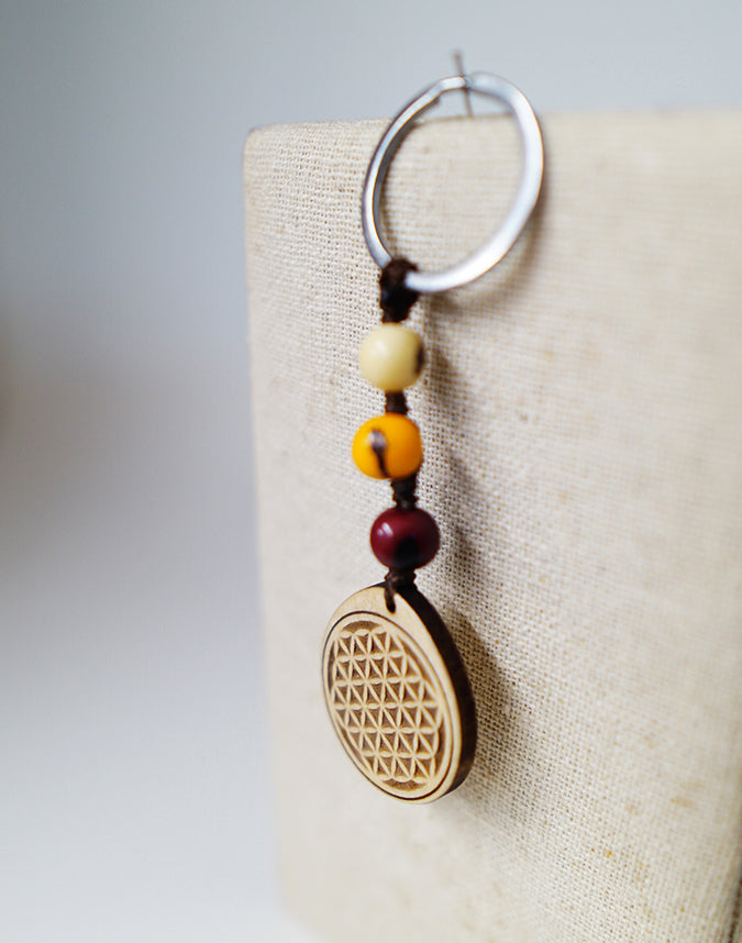 Llavero Flor de la Vida Madera Arce Bolitas Trinity