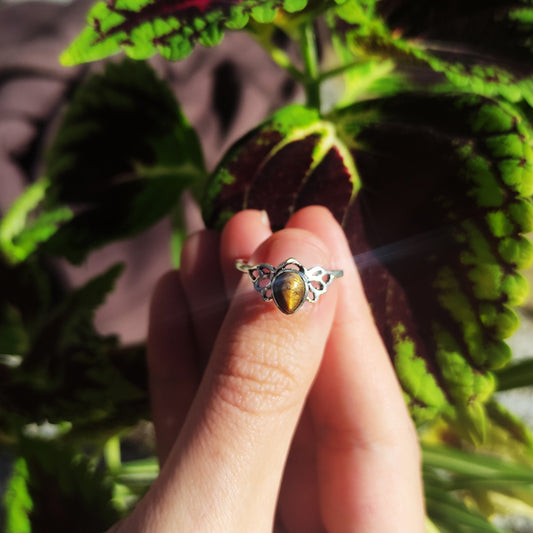 Anillo Alado con Piedra de Ojo de Tigre