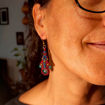 Pendientes de Macramé Gota con Piedra de Ágata Azul