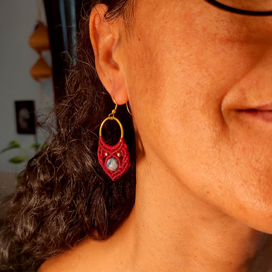 Pendientes de Macramé Hojas con Piedra de Sodalita