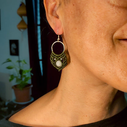 Pendientes de Macramé Hojas con Piedra de Cuarzo