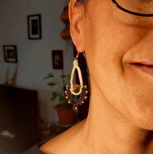 Pendientes de Macramé Alas con Piedra Ojo de Tigre