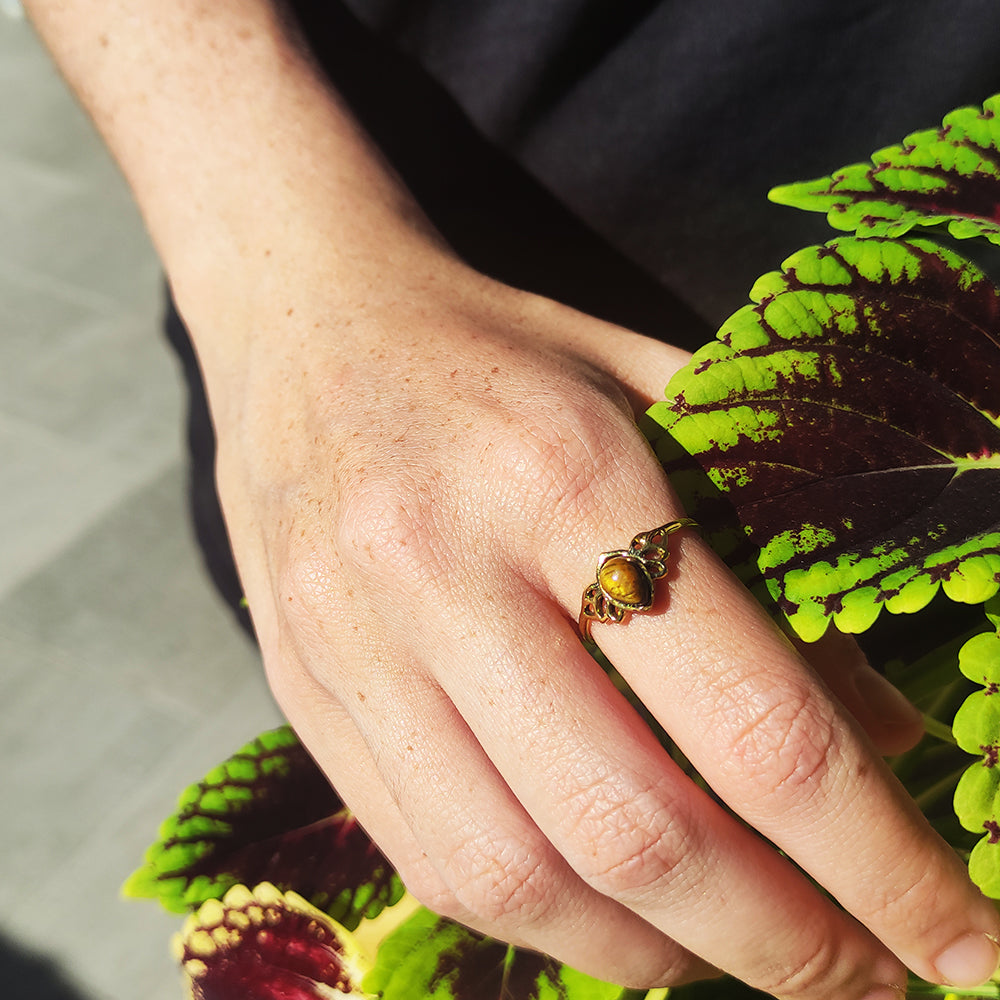 Anillo Alado con Piedra de Ojo de Tigre