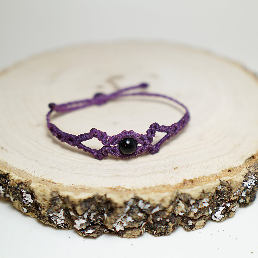 Pulsera macramé piedra engarzada obsidiana