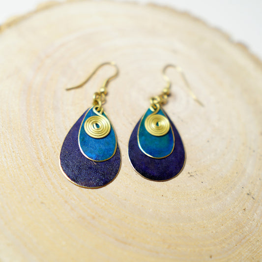 Pendientes de Chapa de Latón Gotas y Espiral