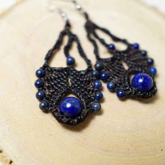 Pendientes de Macramé Raices con Piedra Lapislázuli
