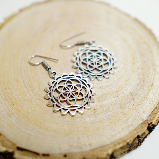 Pendientes Metal Grandes con Símbolo Flor de la Vida