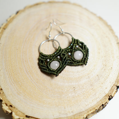 Pendientes de Macramé Hojas con Piedra de Cuarzo