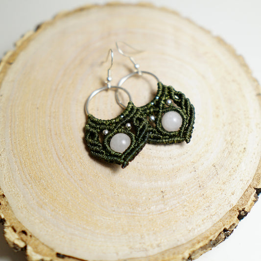 Pendientes de Macramé Hojas con Piedra de Cuarzo
