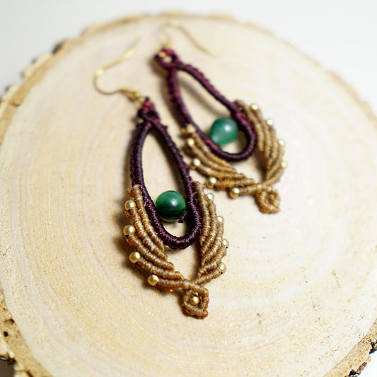 Pendientes de Macramé Alas con Piedra de Malaquita