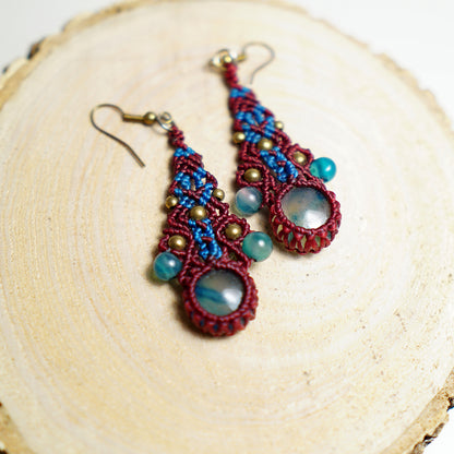 Pendientes de Macramé Gota con Piedra de Ágata Azul