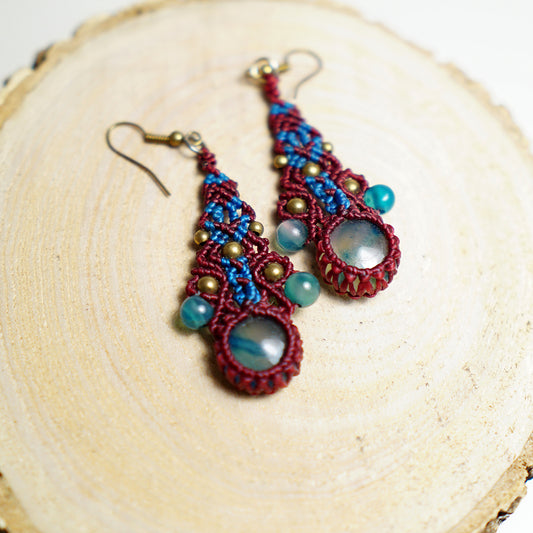 Pendientes de Macramé Gota con Piedra de Ágata Azul
