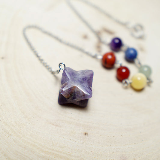 Péndulo 7 Chakras con Metatrón de Piedra Amatista