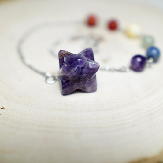 Péndulo 7 Chakras con Metatrón de Piedra Amatista
