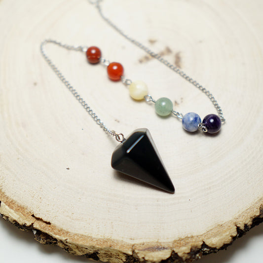 Péndulo 7 Chakras con Piedra Obsidiana