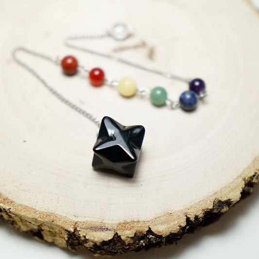 Péndulo 7 Chakras con Metatrón de Piedra Obsidiana