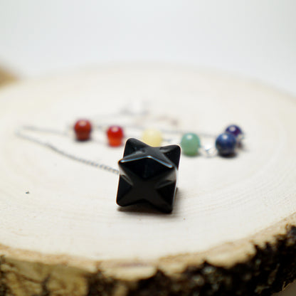 Péndulo 7 Chakras con Metatrón de Piedra Obsidiana