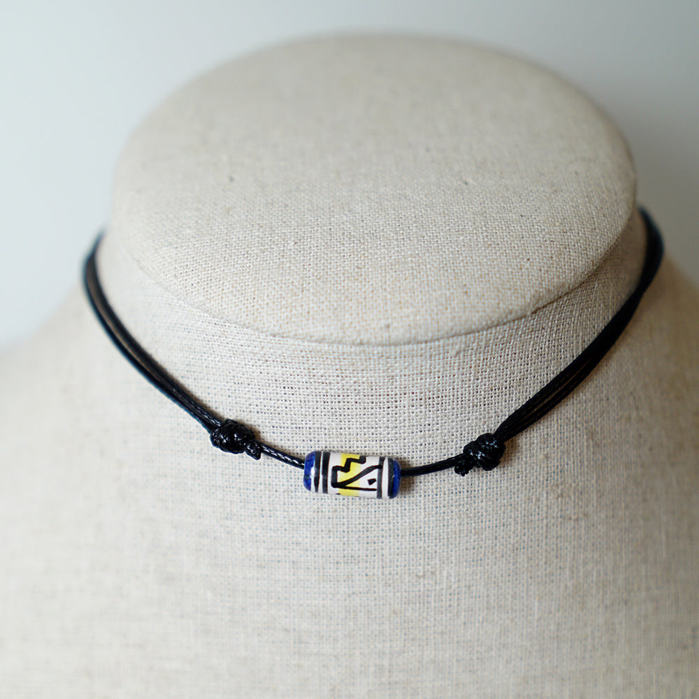 Colgante con Cuenta cerámica Tribal Amarillo Azul