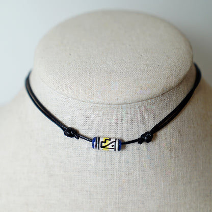Colgante con Cuenta cerámica Tribal Amarillo Azul