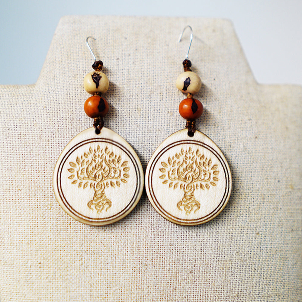 Pendientes Árbol de la Vida Bolitas Madera Arce Trinity