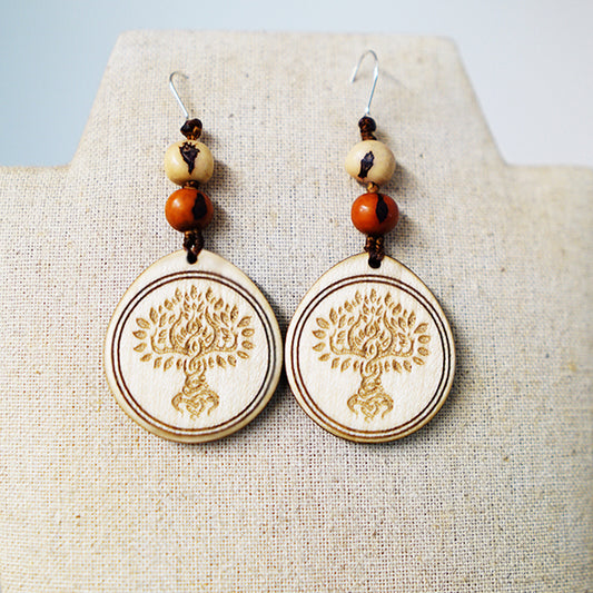 Pendientes Árbol de la Vida Bolitas Madera Arce Trinity