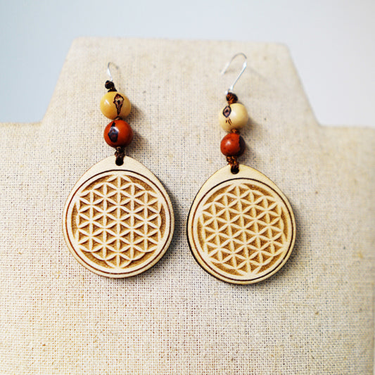 Pendientes Flor de la Vida Bolitas Madera Arce Trinity